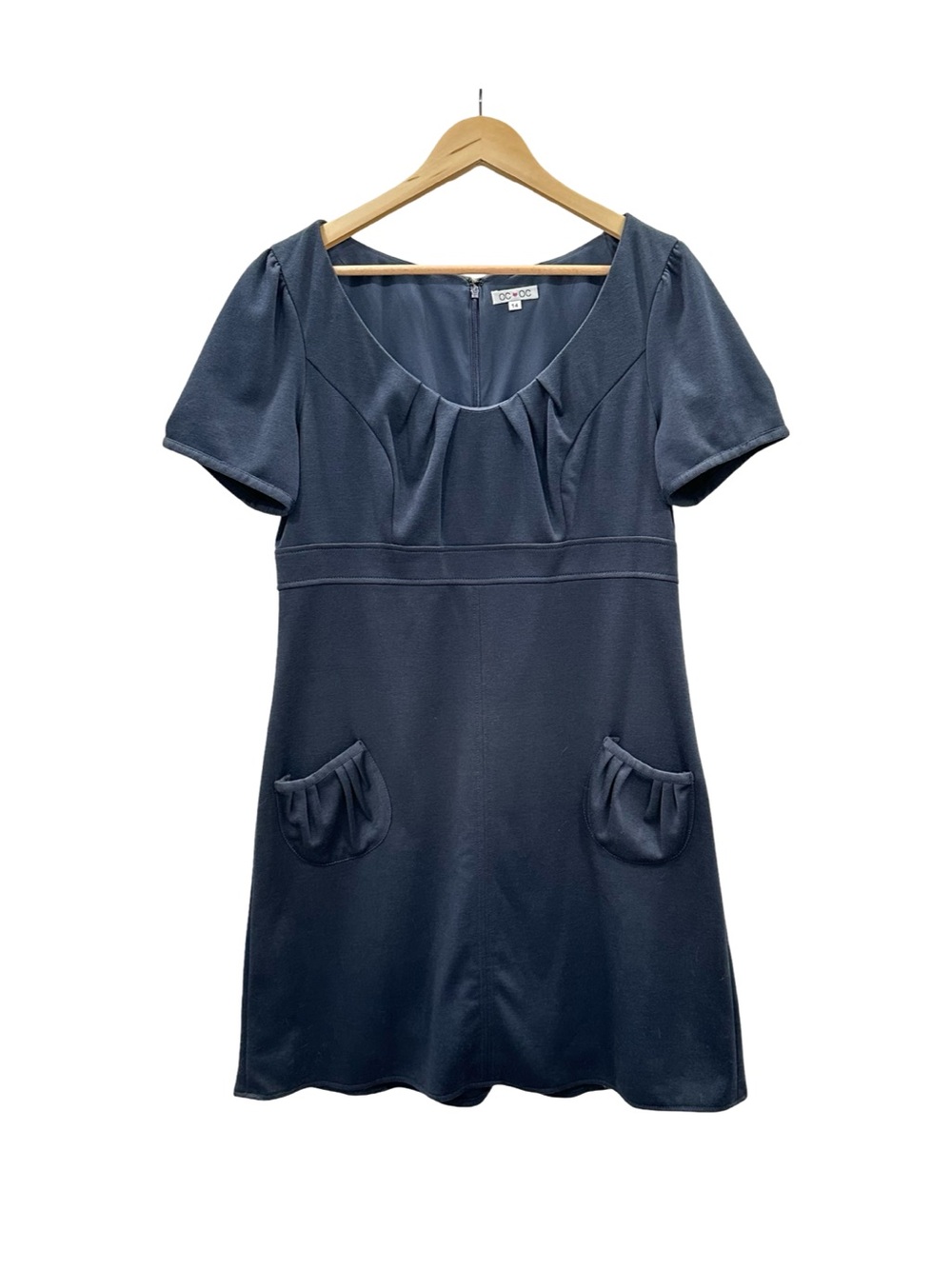OC by OC Navy Blue Fit & Flare Dress Size 14 Pleated Neckline New Without Tag